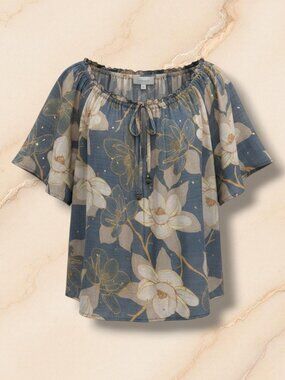Alex‎ & Parker Navy Water Lily Drawstring Blouse 1XL